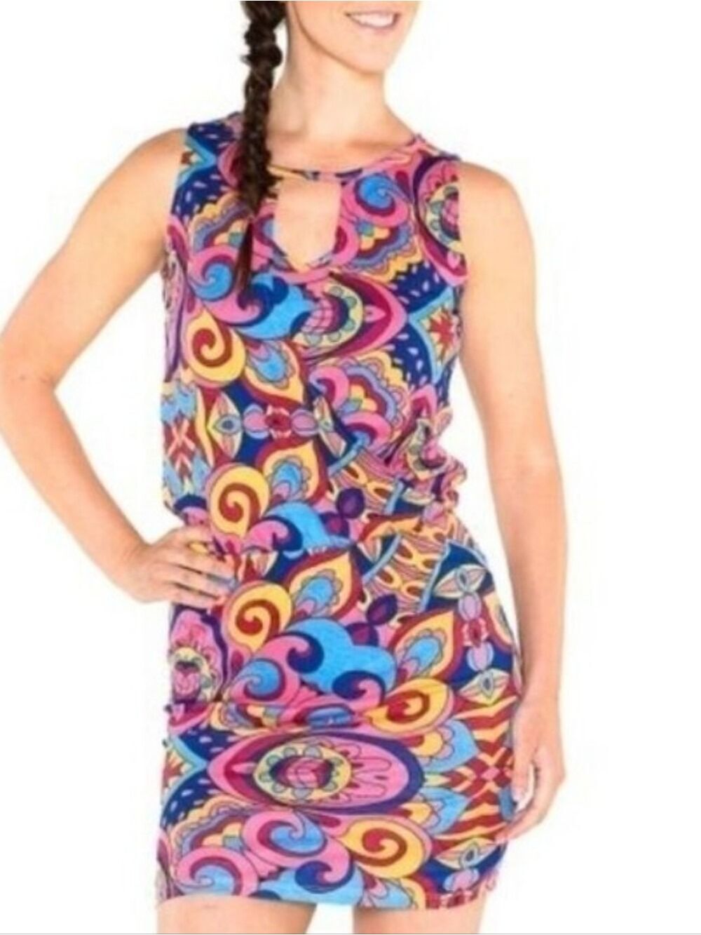 Satva Yoga Bina Surplice Cross Wrap Front Dress Swirly Tile Print Size Medium